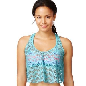 Hula Honey NEW Faux Crochet Chevron Layered 2-in-1 Two Piece Bikini Top Tie Dye